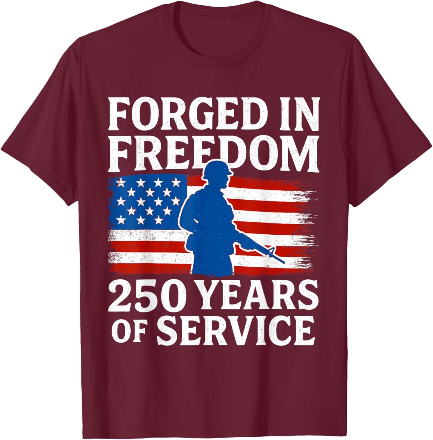 Forged in Freedom 250 Years of Service 1776 2026 T-Shirt - T-Shirt | Maroon