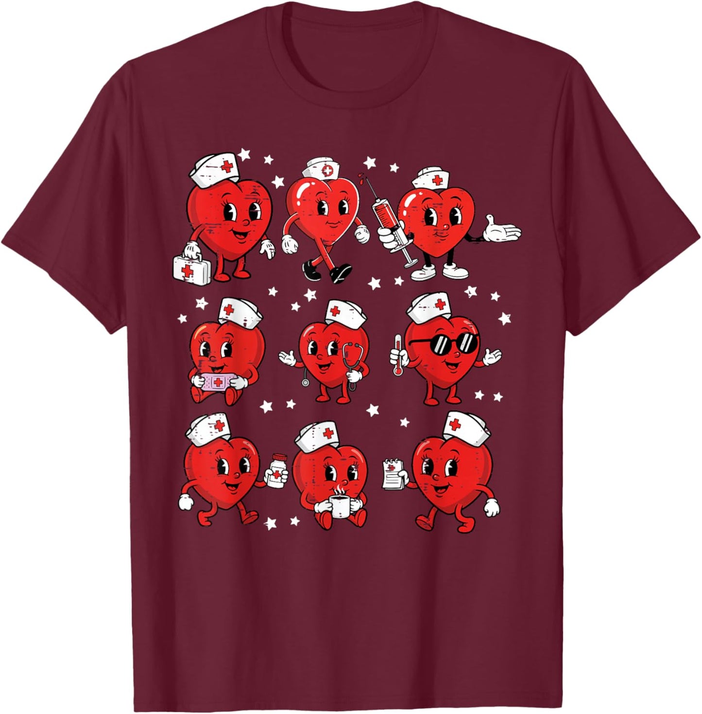Valentines Day Heart Nurse Poses Vintage Scrub Top Women T-Shirt - T-Shirt | Maroon
