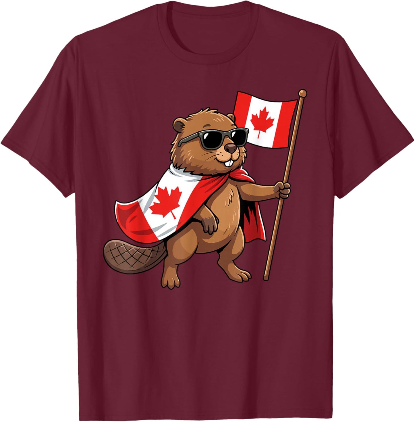 Canada Flag Beaver Men Women Kids Funny Canadian T-Shirt - T-Shirt | Maroon