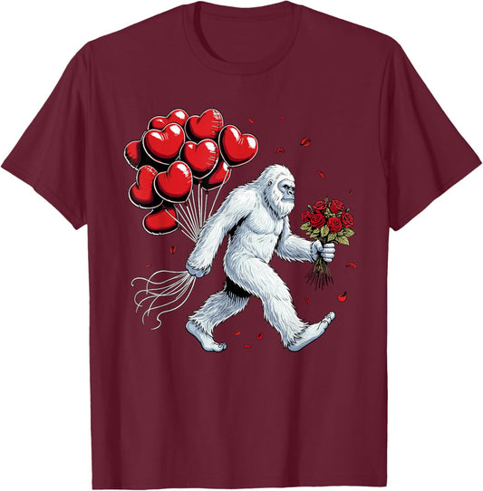 Yeti Valentines Day Funny Abominable Snowman Hearts Love T-Shirt - T-Shirt | Maroon
