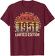 Vintage 1951 Limited Edition 75-Year-Old 75th Birthday T-Shirt - T-Shirt | Maroon