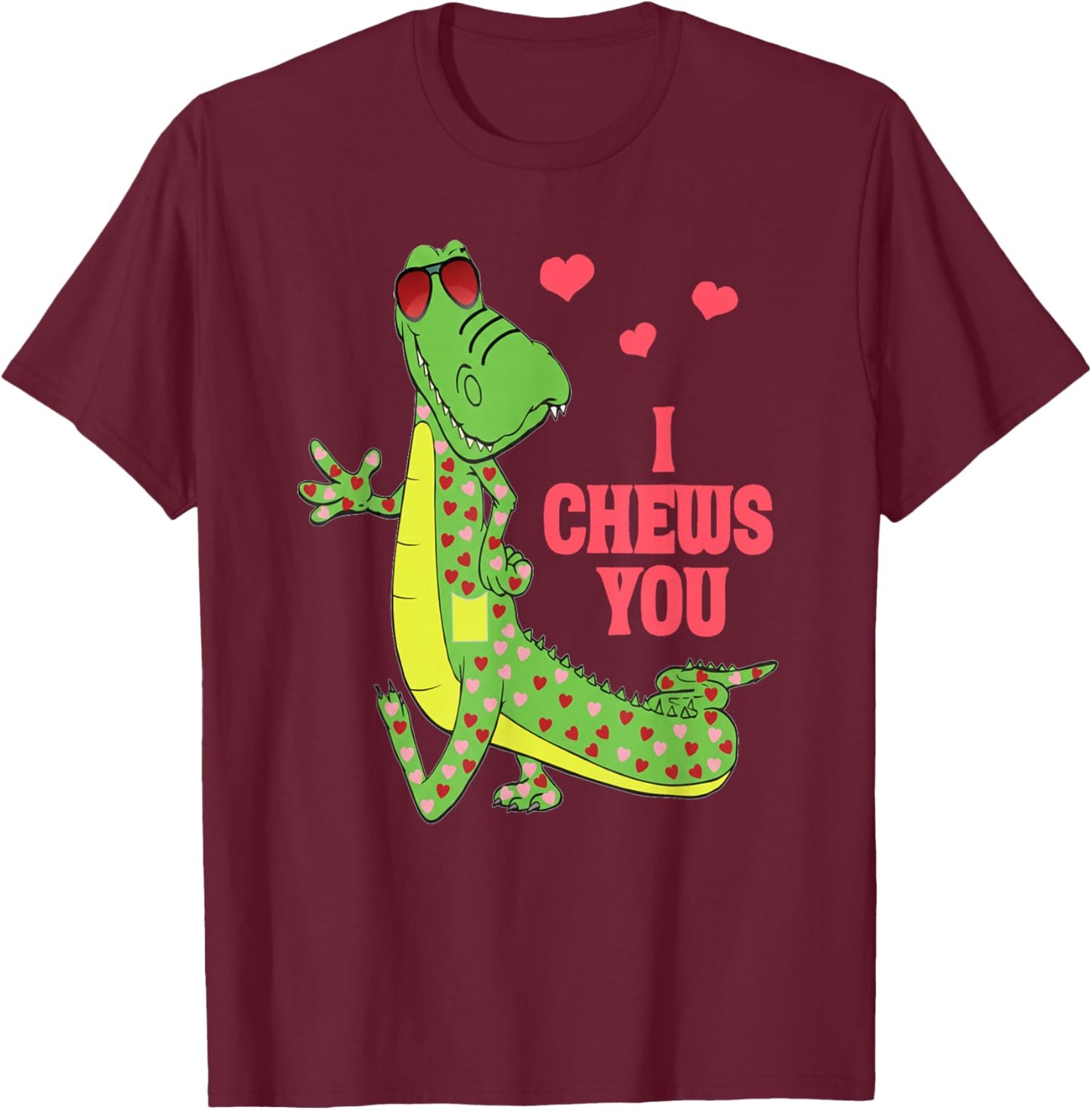 I Chews You Cute Valentine Alligator Love Design T-Shirt - T-Shirt | Maroon
