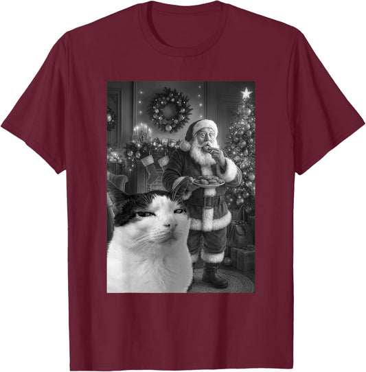 Cat Taking A Selfie Santa Merry Christmas Pajamas Holiday T-Shirt - T-Shirt | Maroon