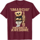 March 47th Birthday Men Women 1979 Awesome Teddy Bear T-Shirt - T-Shirt | Maroon