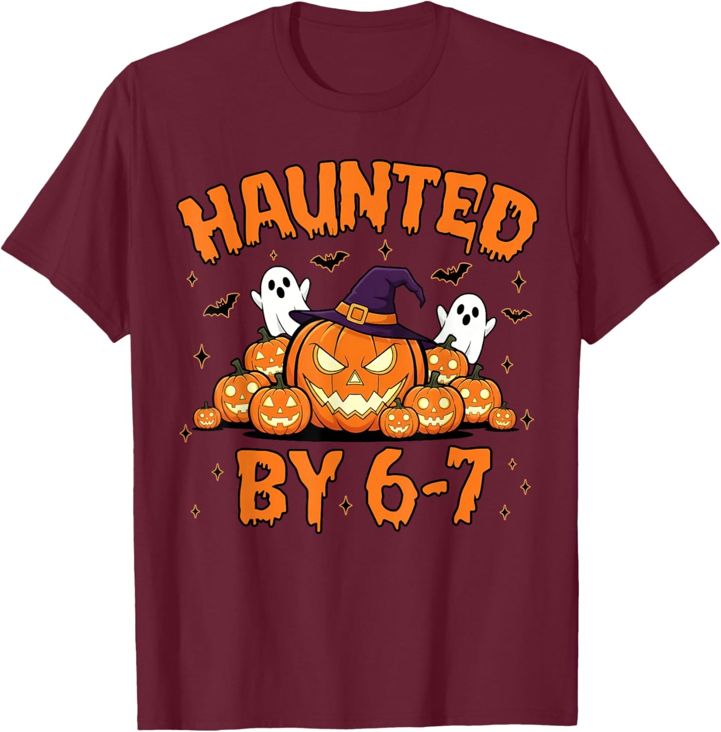 Haunted by 67 – Funny Ghost and Pumpkin Halloween Costume T-Shirt - T-Shirt | Maroon