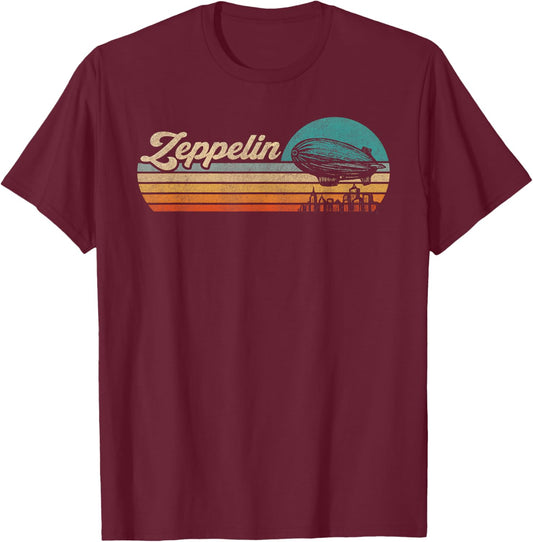 Retro Zeppelin 70s 80s Dirigible Airship Zepelin T-Shirt - T-Shirt | Maroon