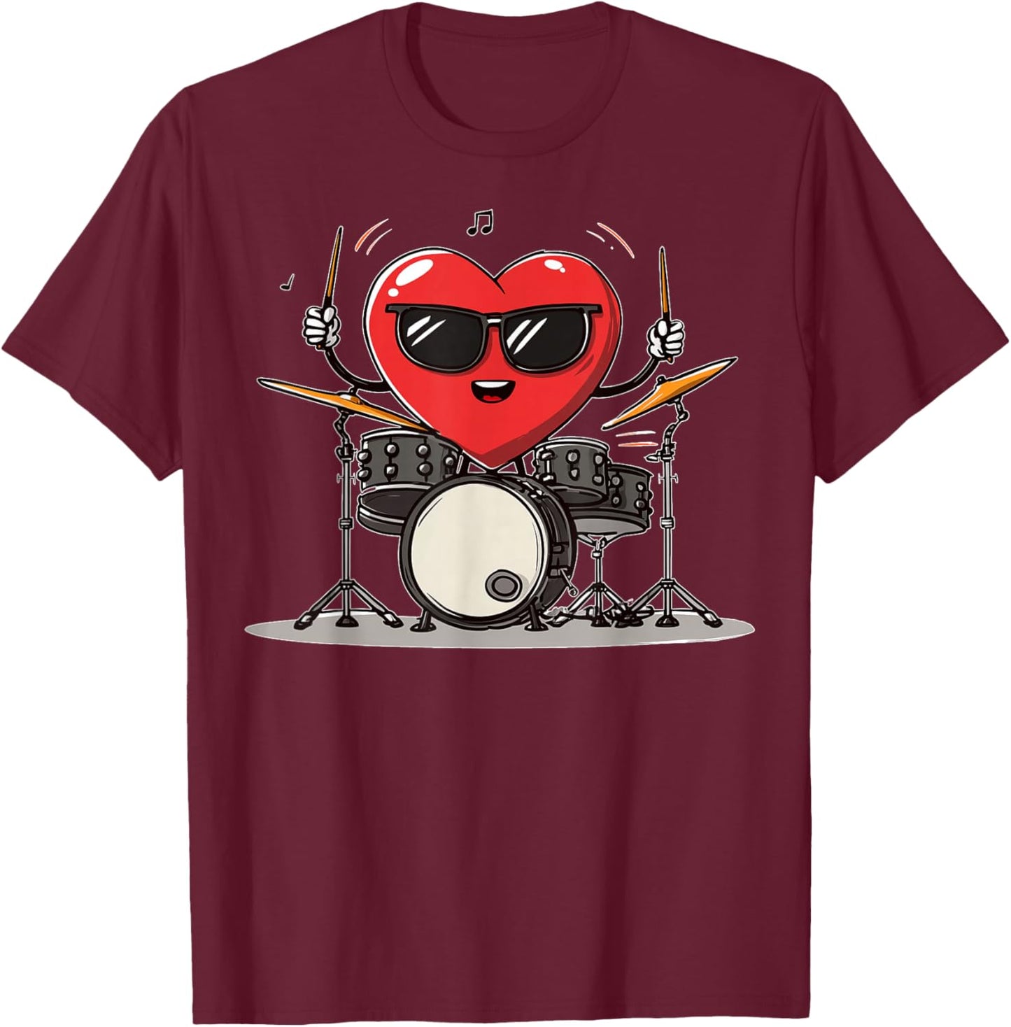 Drum Heart Drummer Valentine's Day Sunglasses T-Shirt - T-Shirt | Maroon