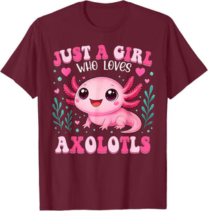 Just A Girl Who Loves Axolotls Axolotl Kawaii Girls Kids T-Shirt - T-Shirt | Maroon