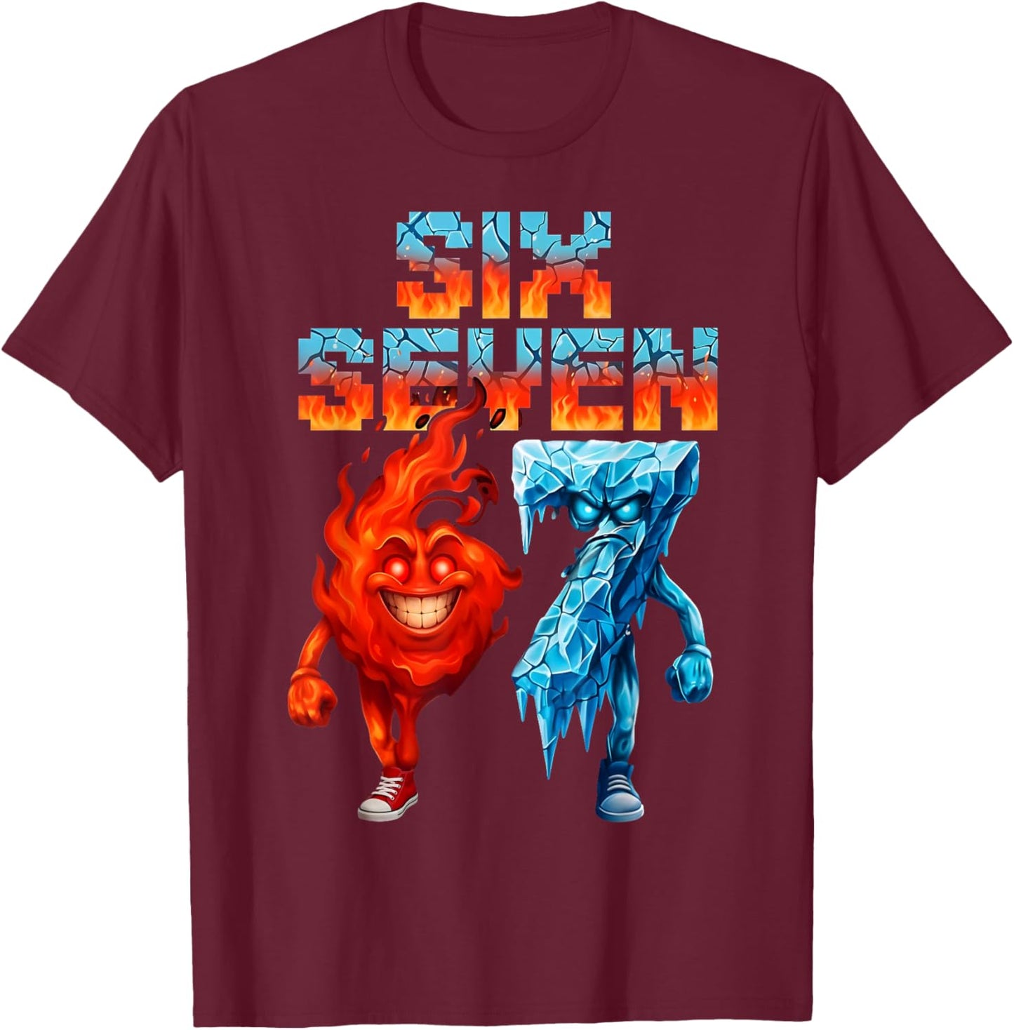 Funny Six Seven 67 Brainrot Meme Gift Teen Boys Kids T-Shirt - T-Shirt | Maroon