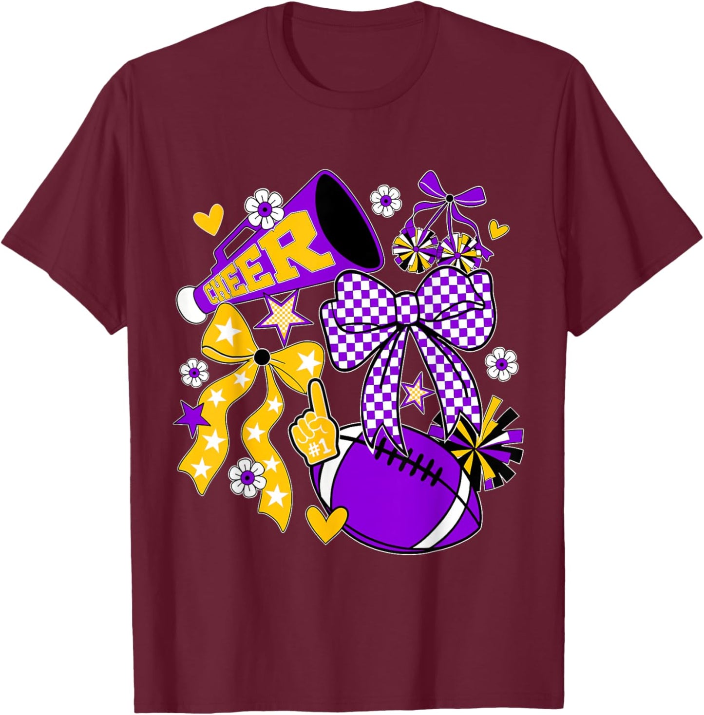 Purple Gold Cheerleader Game Day Football Cheer Mom Sister T-Shirt - T-Shirt | Maroon
