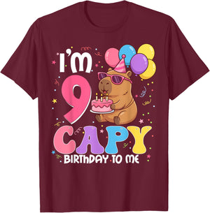 9 Years Old Capy Birthday to Me 9th Birthday Capybara T-Shirt - T-Shirt | Maroon