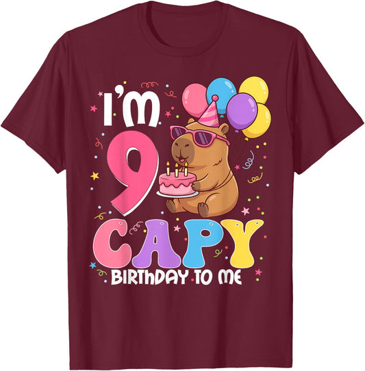 9 Years Old Capy Birthday to Me 9th Birthday Capybara T-Shirt - T-Shirt | Maroon