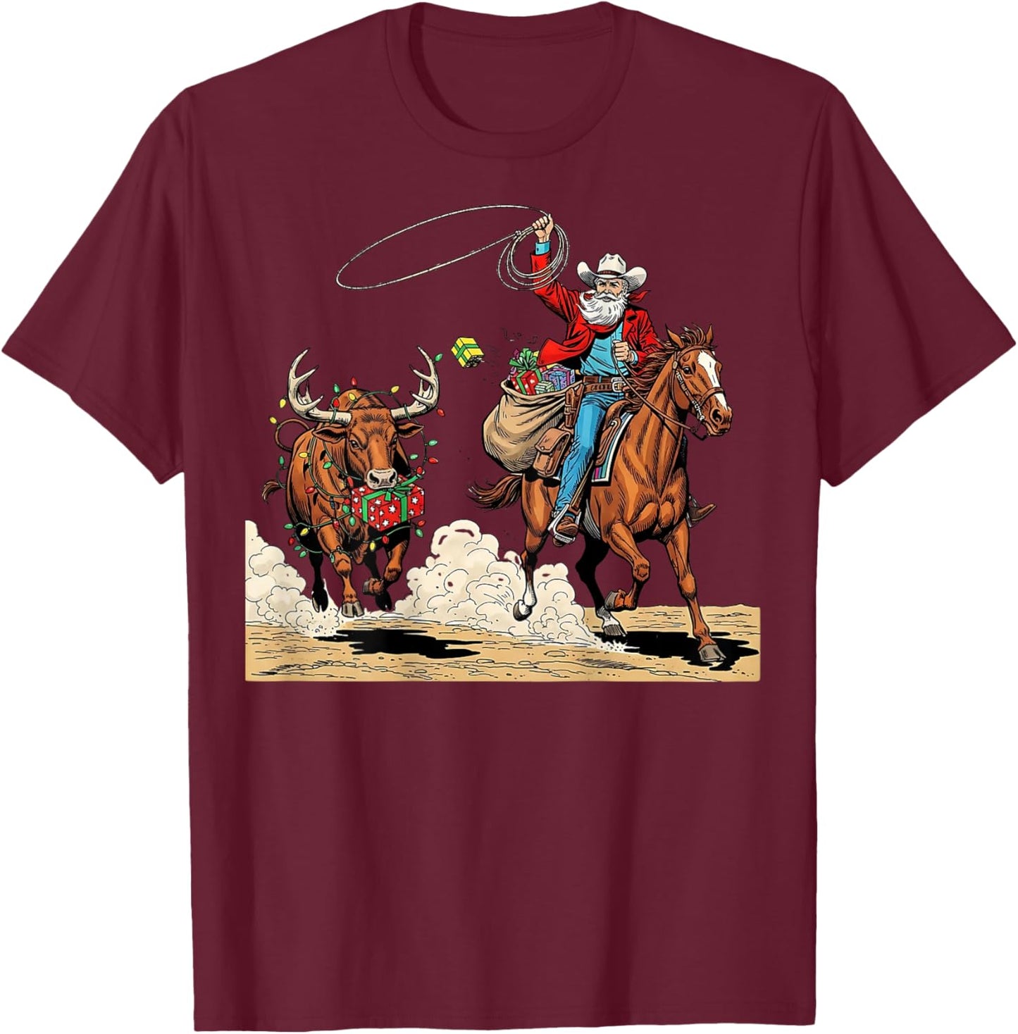Funny Cowboy Santa Christmas Holiday Western Style Gifts T-Shirt - T-Shirt | Maroon