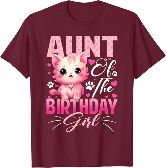 Aunt of The Birthday Girl Cat Kitty Family Matching T-Shirt - T-Shirt | Maroon