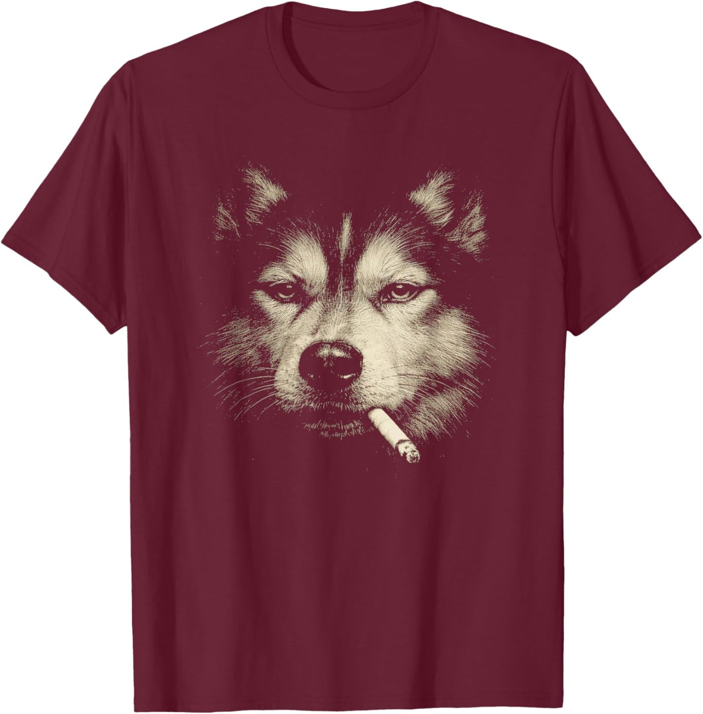 Dog Smoking Cigarette Funny Siberian Husky Meme T-Shirt - T-Shirt | Maroon