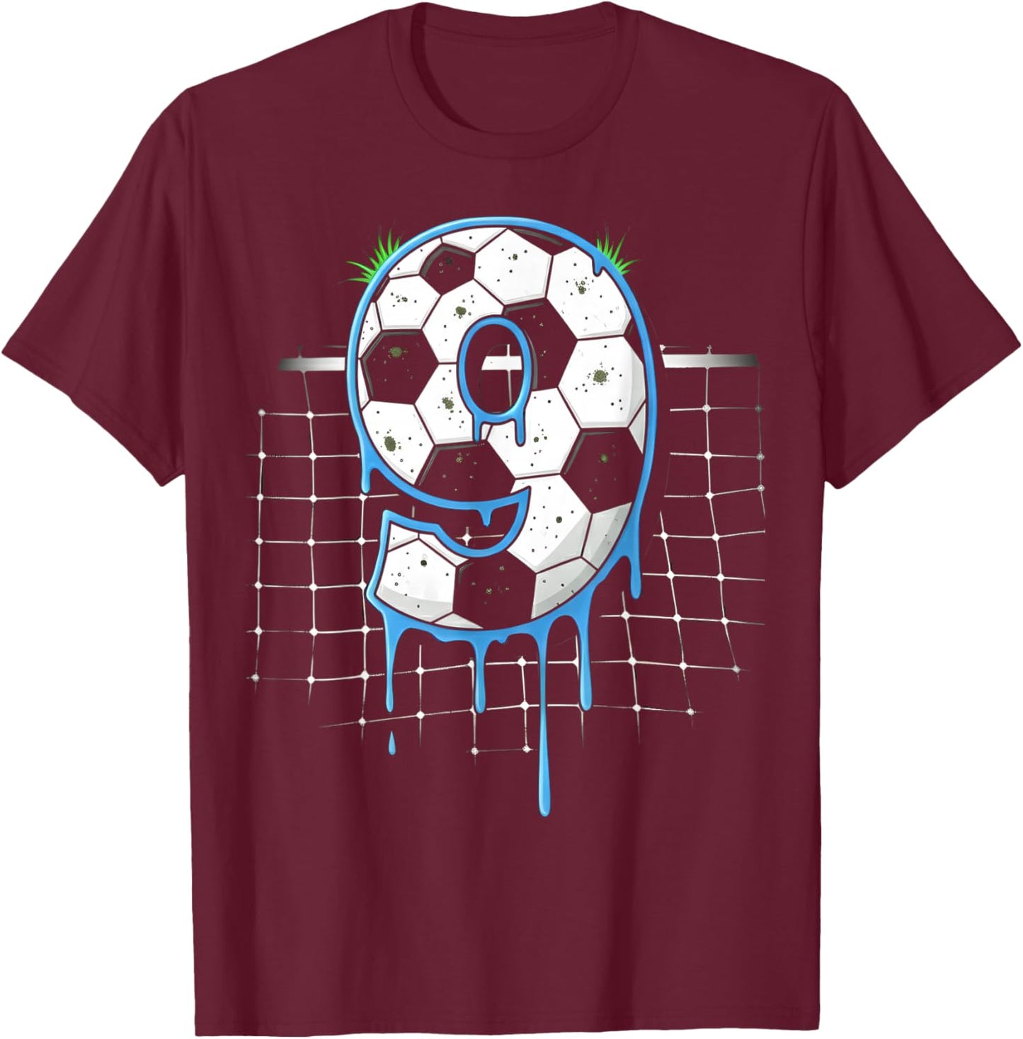 Soccer 9 Year Old Ice Cream Drip Youth 9th Birthday Boy 9 T-Shirt - T-Shirt | Maroon