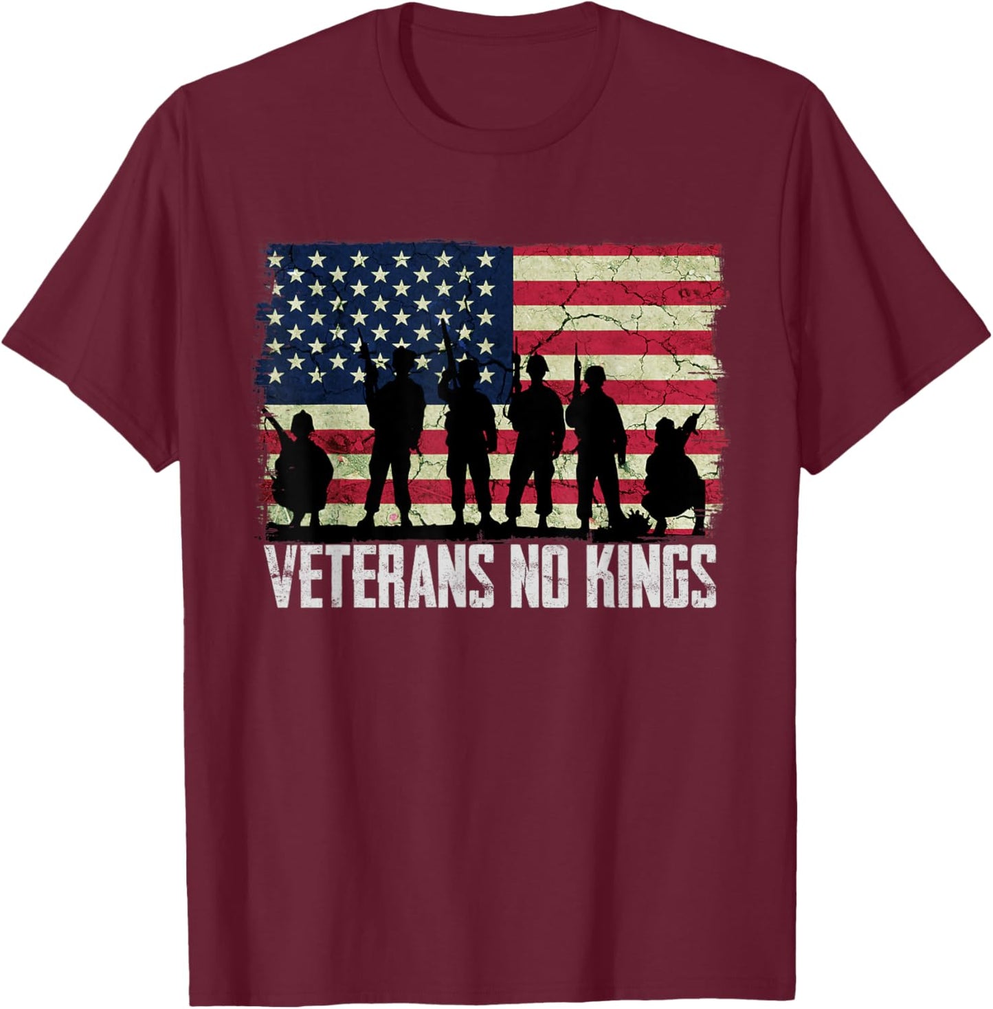 Veterans No Kings Shirt Vintage America Flag Veterans T-Shirt - T-Shirt | Maroon