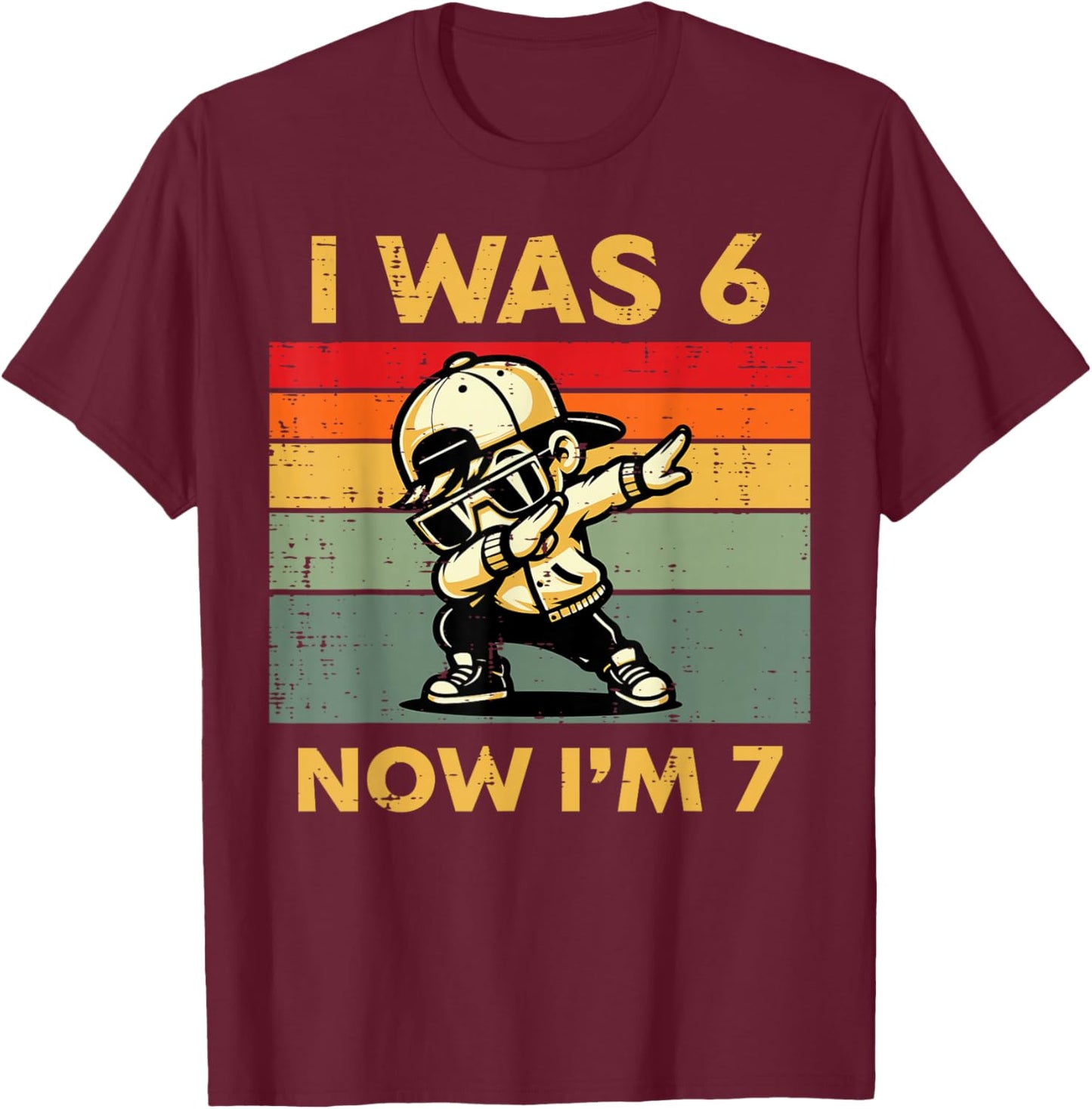 7th Birthday I was 6 Now Im 7 Dab Six Seven Boys Kids Youth T-Shirt - T-Shirt | Maroon