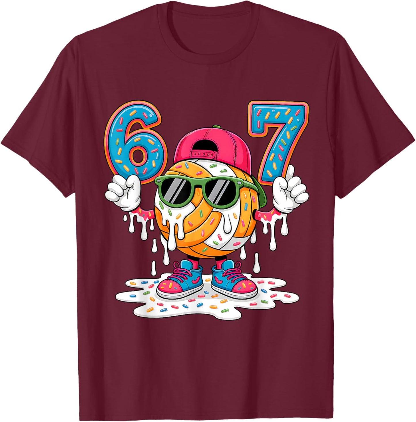 67 Meme Six Seven 6 7 Meme Funny Basketball Ice Cream Drip T-Shirt - T-Shirt | Maroon