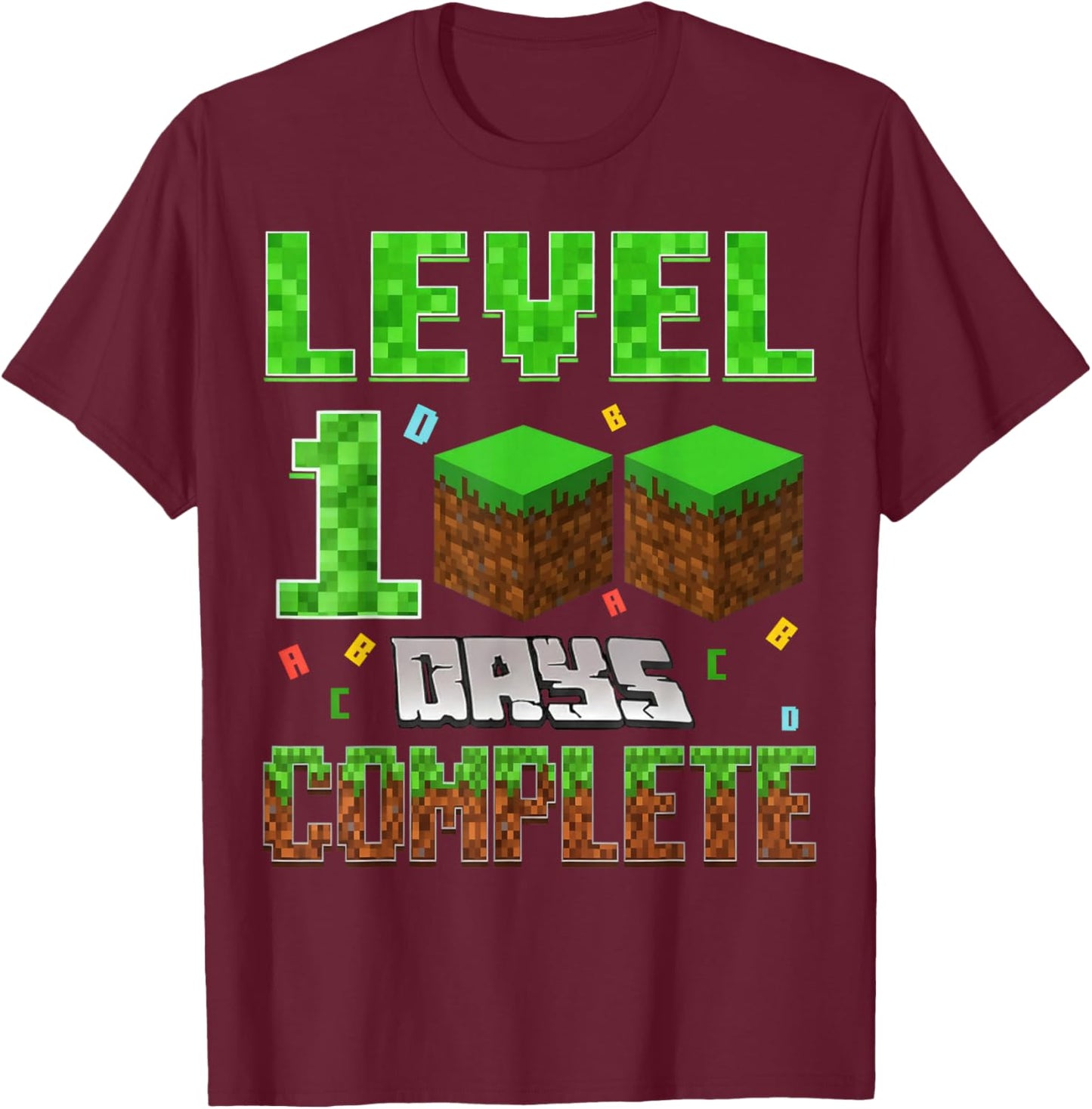 Level 100 Days Complete Video Gamer School Gift Boy Kids T-Shirt - T-Shirt | Maroon
