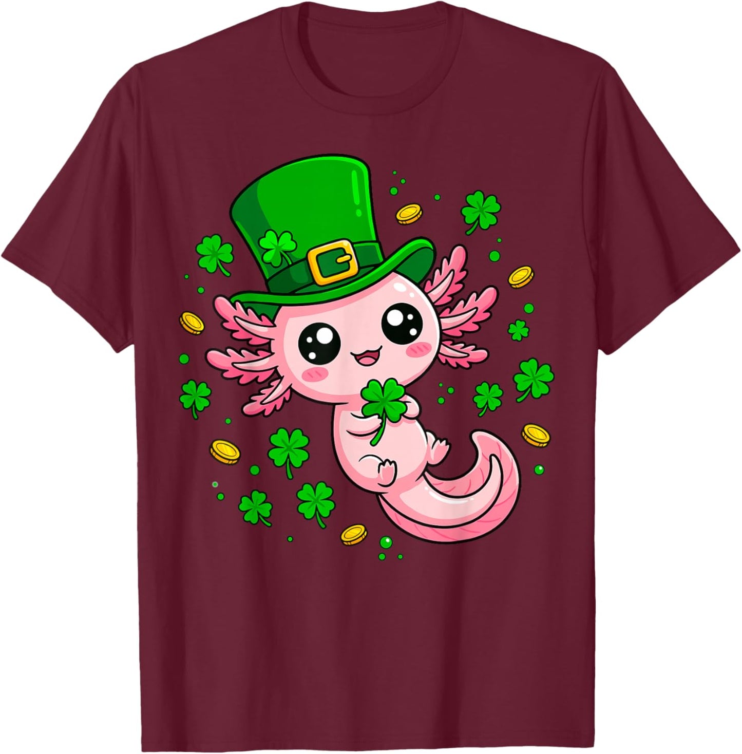 Axolotl St Patricks Day Saint Pattys Boys Girls Kids Women T-Shirt - T-Shirt | Maroon
