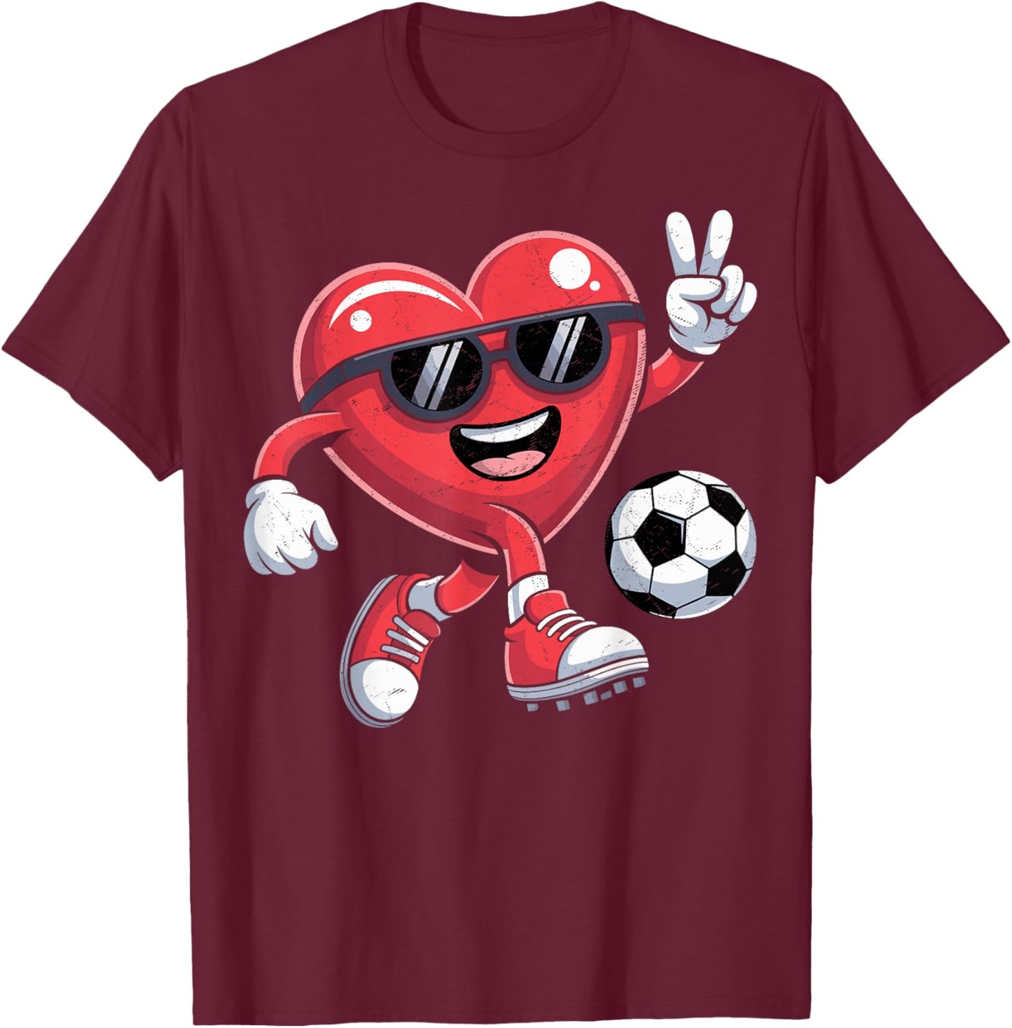 Valentines Day Heart Playing Soccer Boys Men Kids T-Shirt - T-Shirt | Maroon