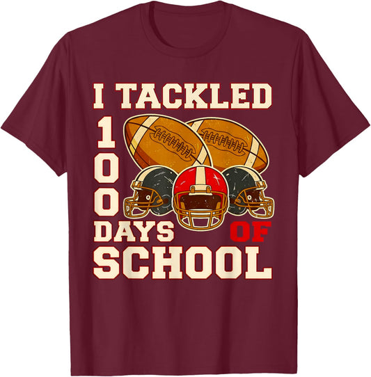 100 Days of School Football Boys Kids 100th Day of School T-Shirt - T-Shirt | Maroon