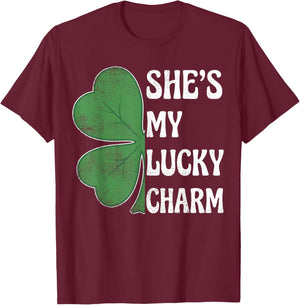 She's My Lucky Charm St Patricks Day Couples Shamrock T-Shirt - T-Shirt | Maroon