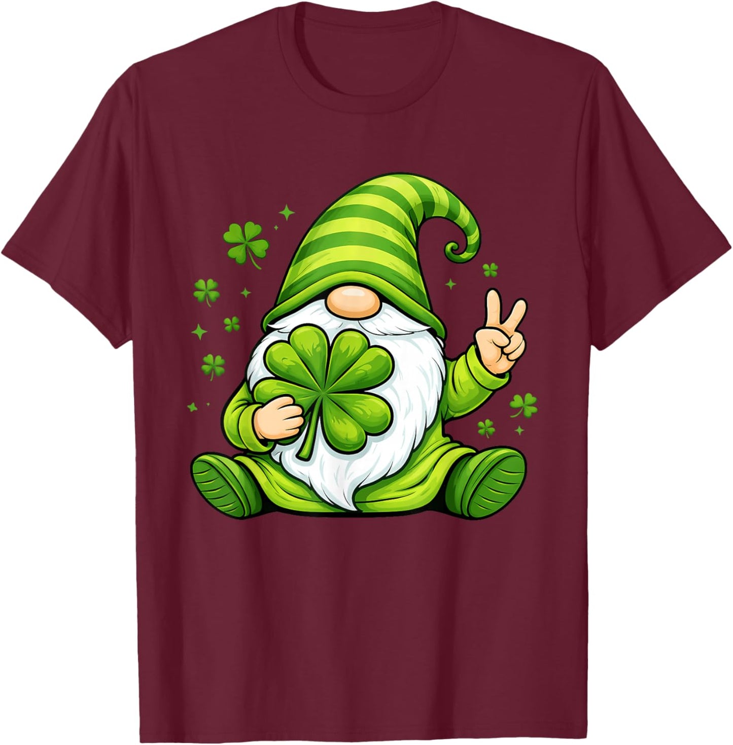 Cute Gnome with Lucky Shamrock St Patrick's Day Women Girls T-Shirt - T-Shirt | Maroon