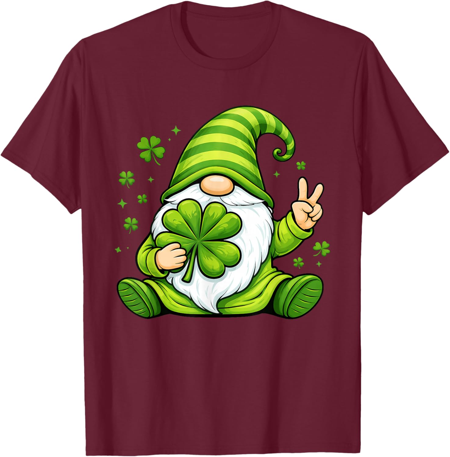Cute Gnome with Lucky Shamrock St Patrick's Day Women Girls T-Shirt - T-Shirt | Maroon