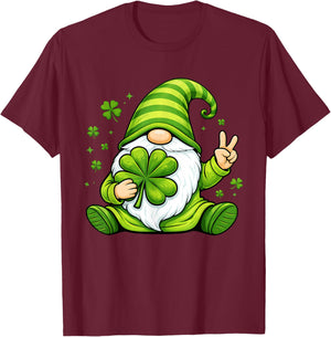 Cute Gnome with Lucky Shamrock St Patrick's Day Women Girls T-Shirt - T-Shirt | Maroon
