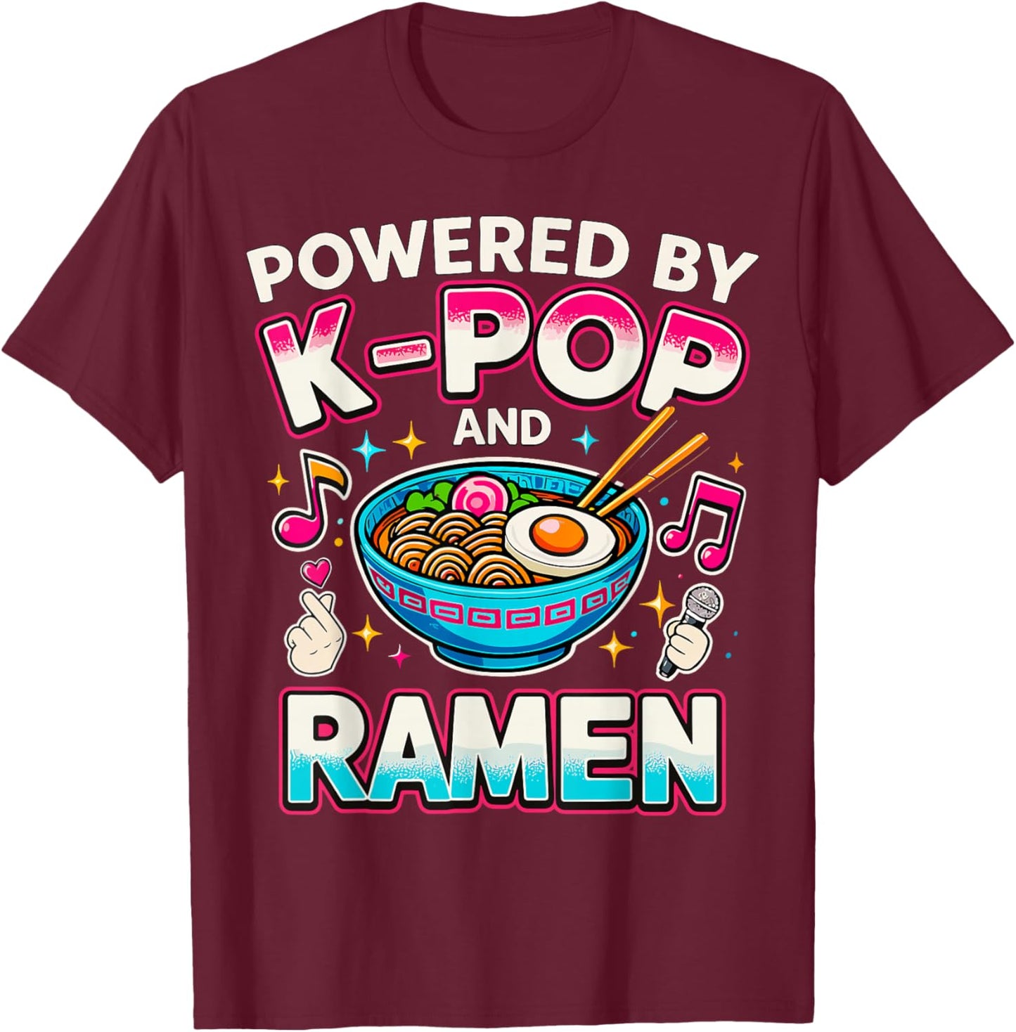 Powered by K-Pop and Ramen Korean T-Shirt - T-Shirt | Maroon