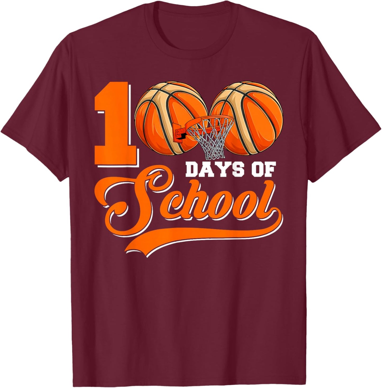 100 Days of School Basketball Happy 100th Day of School Boys T-Shirt - T-Shirt | Maroon