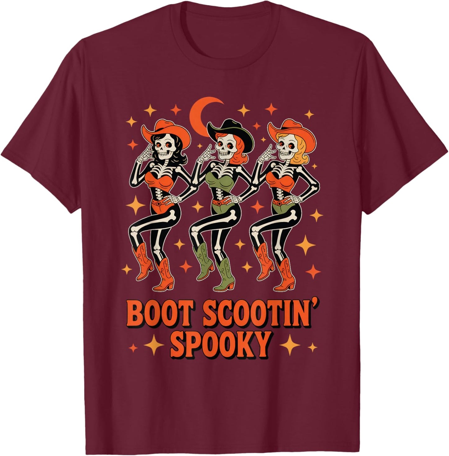 Boot Scootin Cowgirl Spooky Western Line Dance T-Shirt - T-Shirt | Maroon