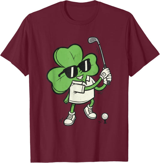 Shamrock Golf St Patricks Day Irish Golfer Lucky Clover Gift T-Shirt - T-Shirt | Maroon