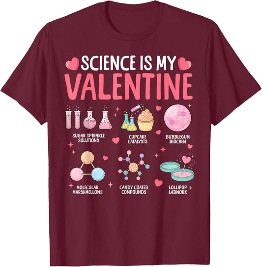 Science is My Valentine STEM Love Chemistry Hearts T-Shirt - T-Shirt | Maroon