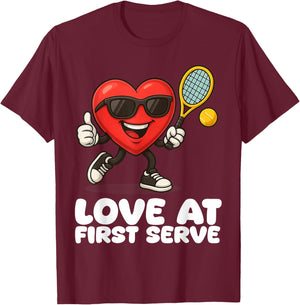 Tennis Valentine Heart Cartoon Winning Love T-Shirt - T-Shirt | Maroon