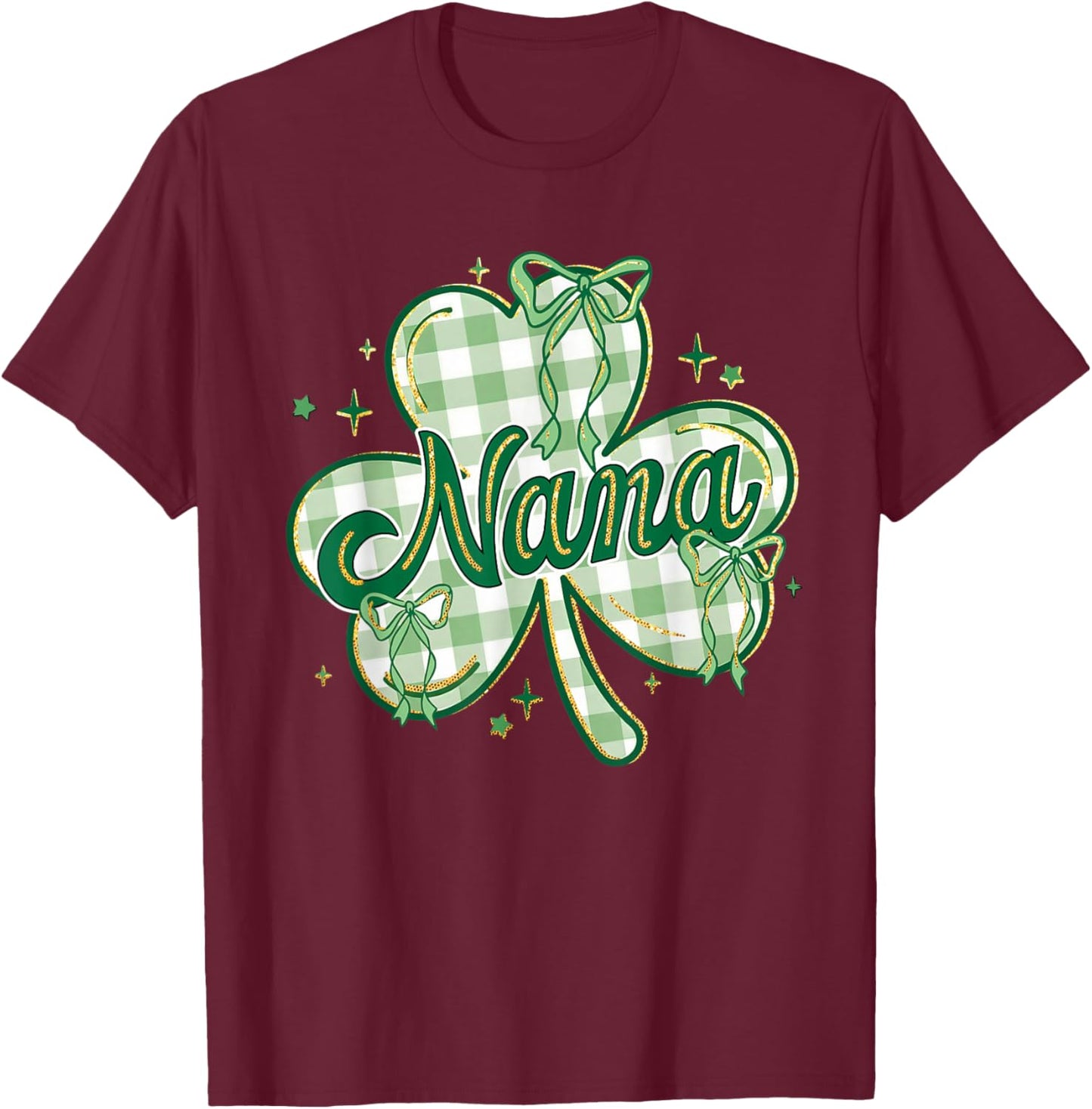 Lucky Nana St Patricks Day Grandma Coquette Bow Shamrock T-Shirt - T-Shirt | Maroon