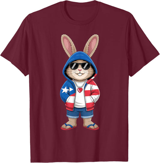 Puerto Rico Rabbit Puerto Rican Flag Bunny T-Shirt - T-Shirt | Maroon