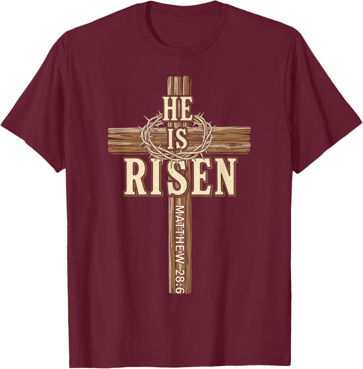 Easter Cross He is Risen Jesus Christian Men Women Boys Kids T-Shirt - T-Shirt | Maroon