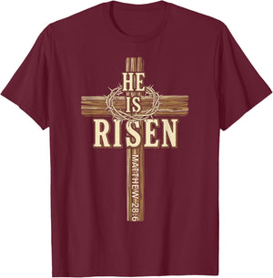 Easter Cross He is Risen Jesus Christian Men Women Boys Kids T-Shirt - T-Shirt | Maroon