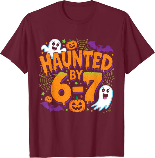 Haunted by 6-7 Halloween Funny Ghosts and Spiders Boy Girl T-Shirt - T-Shirt | Maroon