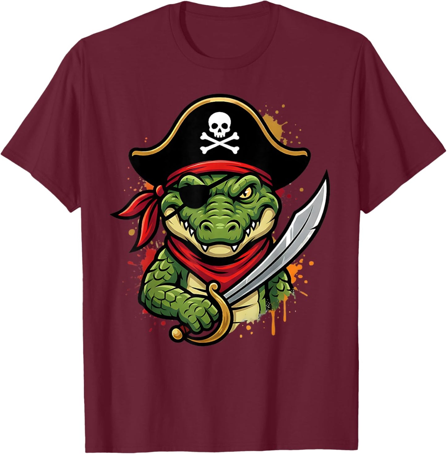 Funny Pirate Alligator Halloween Costume Men Women Boys T-Shirt - T-Shirt | Maroon