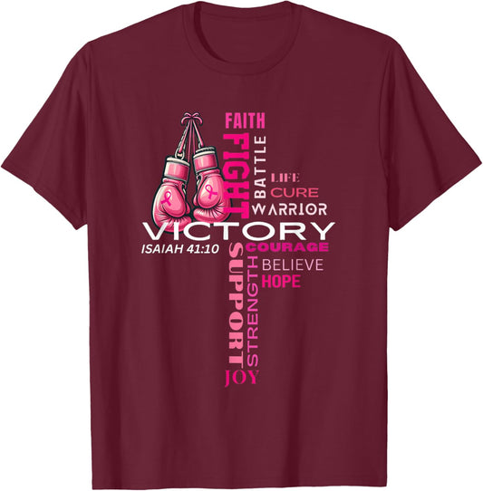 Faith Based Cross Word Art Breast Cancer Awareness Shirt T-Shirt - T-Shirt | Maroon