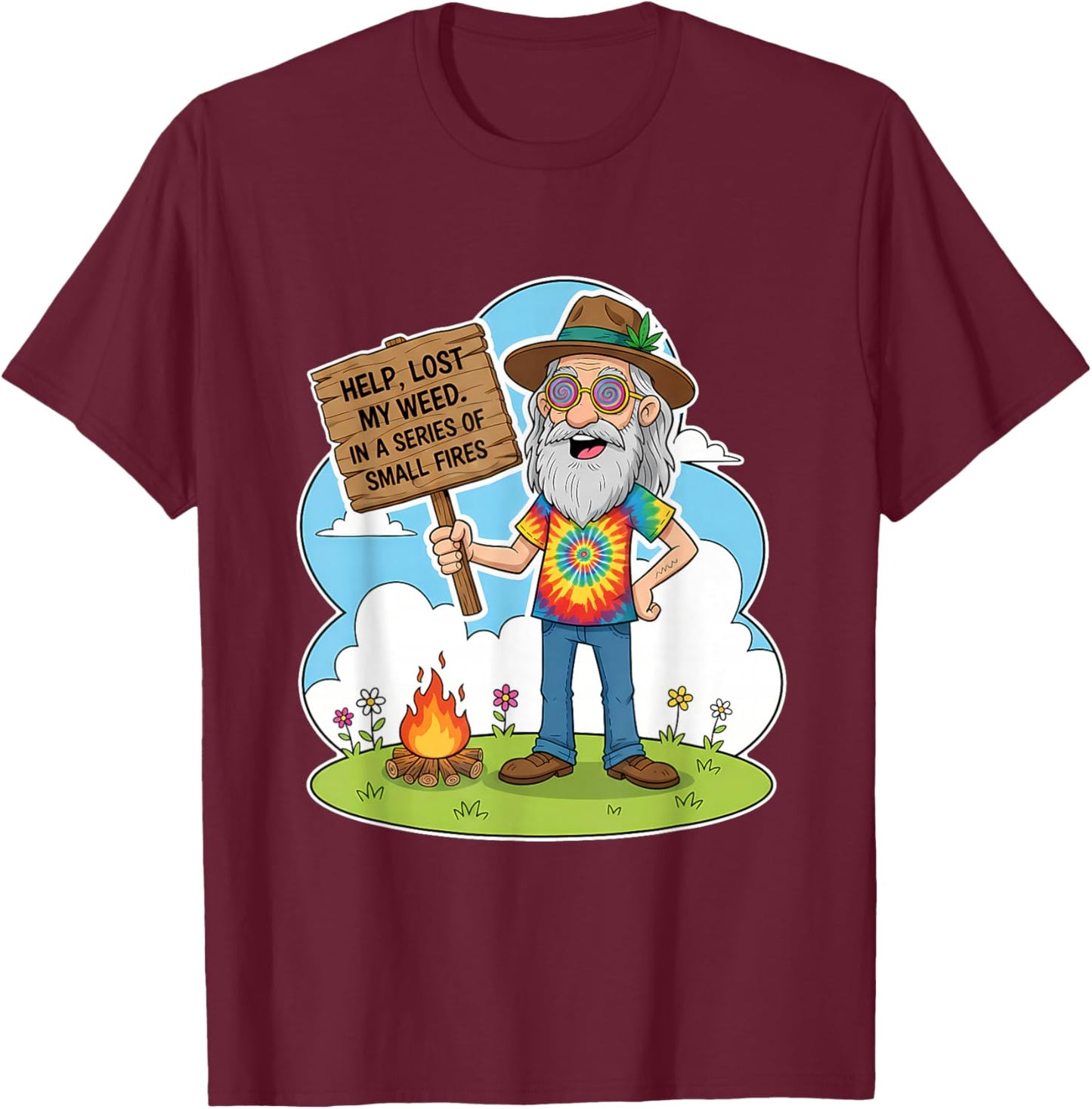 Cannabis Weed Lover Smoking Stoner 420 Help Lost My Weed T-Shirt - T-Shirt | Maroon