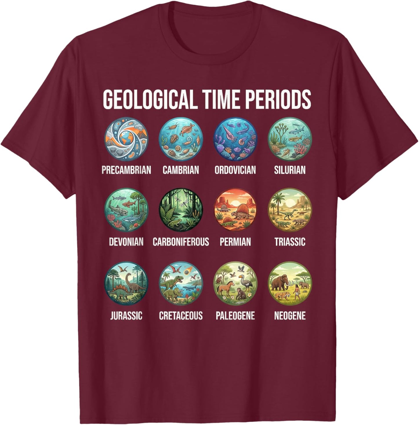 Geological Time Periods Chart Paleontology & Earth History T-Shirt - T-Shirt | Maroon