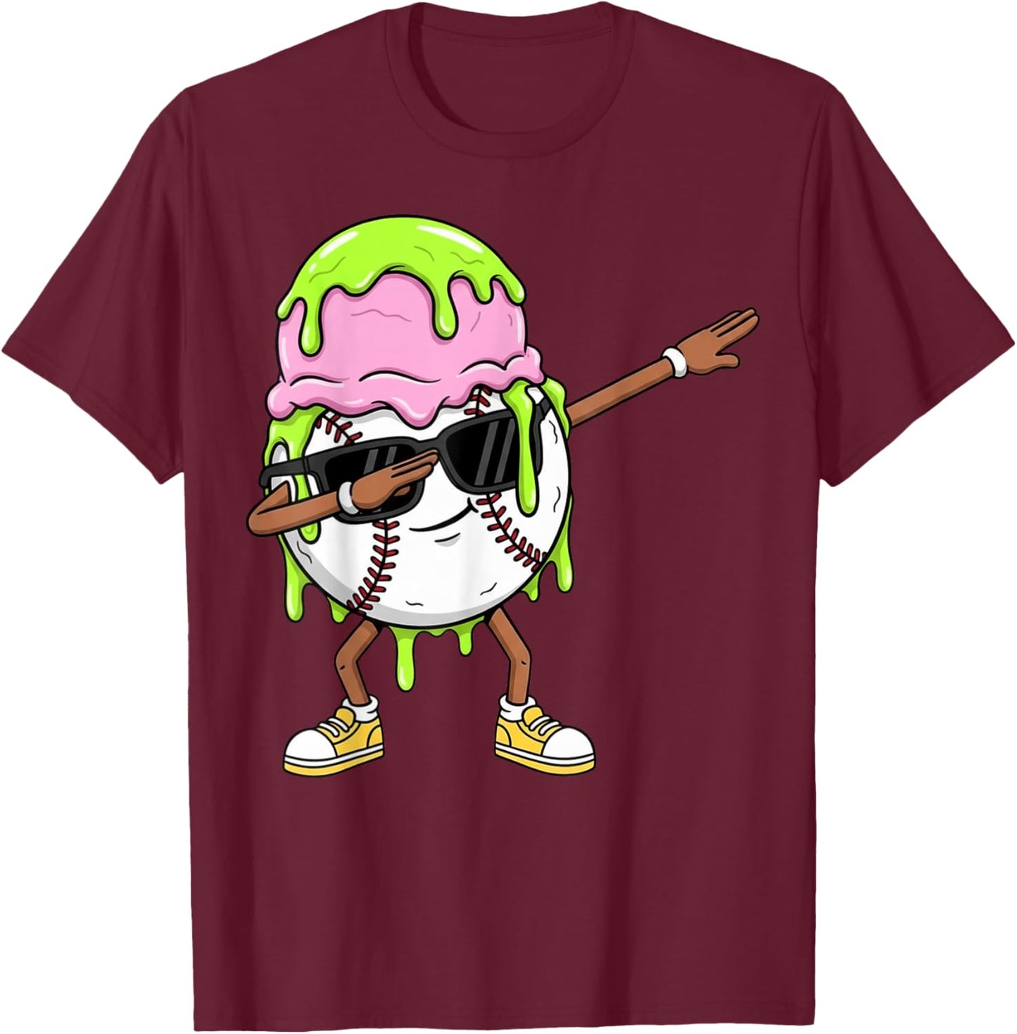 Dabbing Baseball Drip Ice Cream Kids Youth Boys Girls T-Shirt - T-Shirt | Maroon