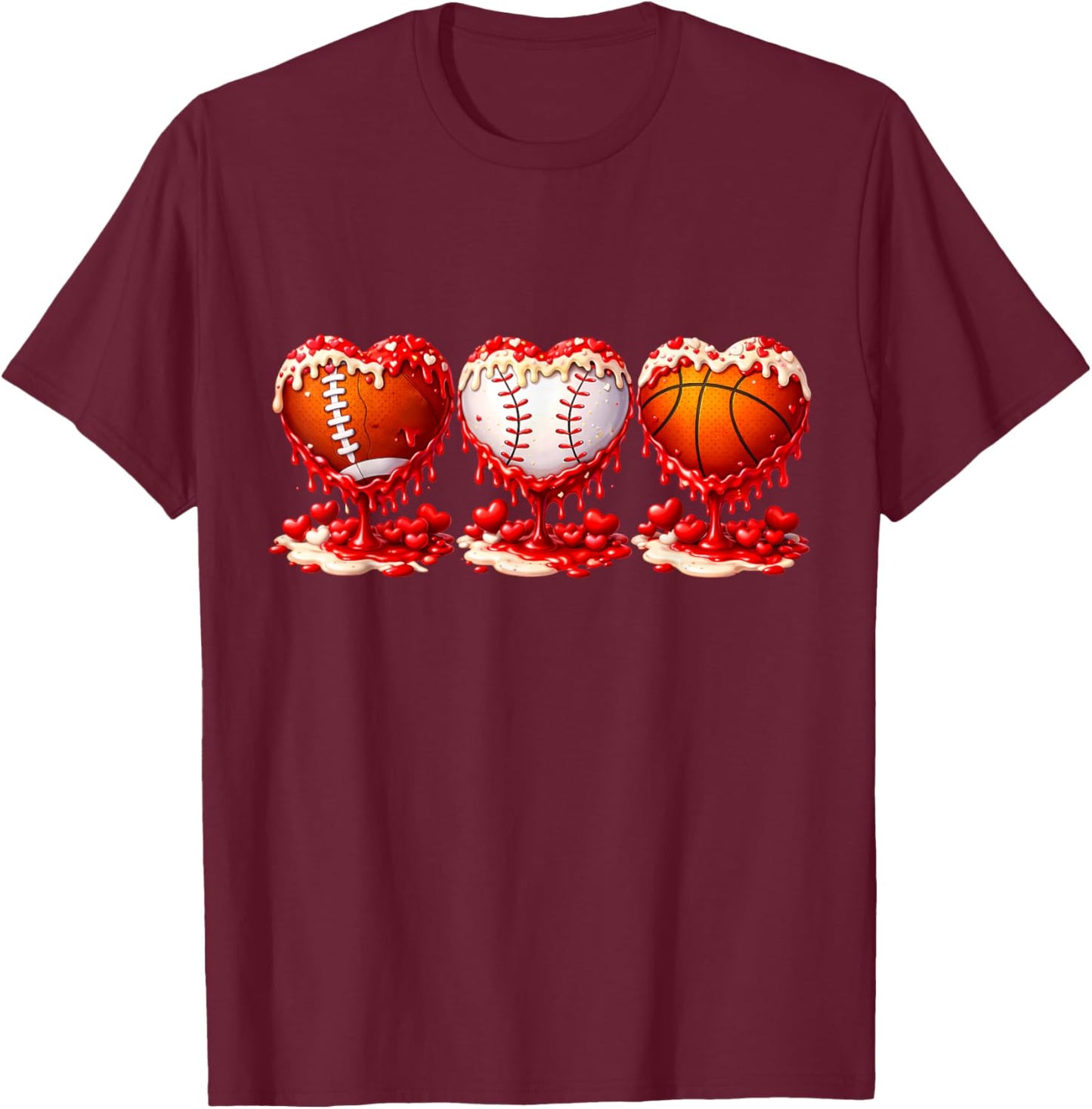 Drip Valentines Day Basketball Baseball Football Boy Men Kid T-Shirt - T-Shirt | Maroon