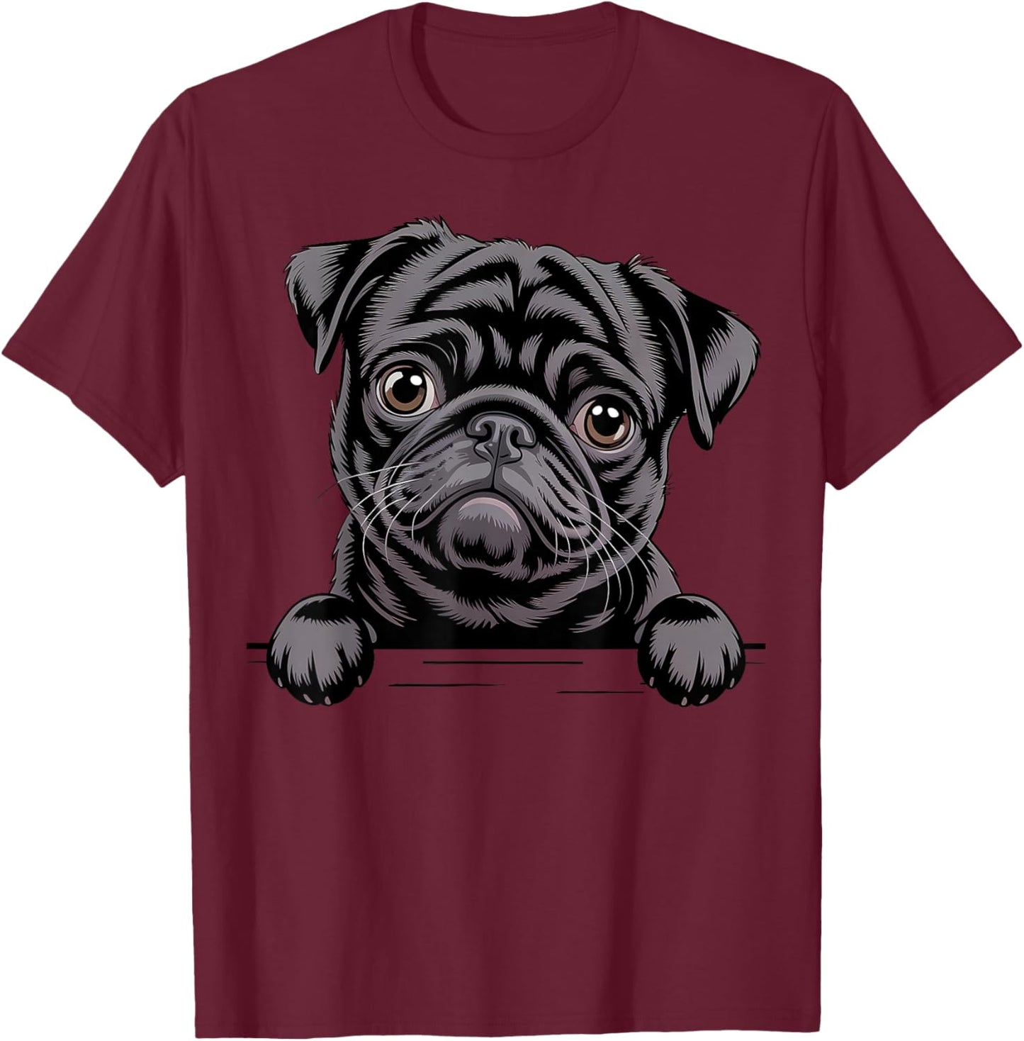 Black Pug Funny Peeking Pocket Puppy Dog Lover T-Shirt - T-Shirt | Maroon
