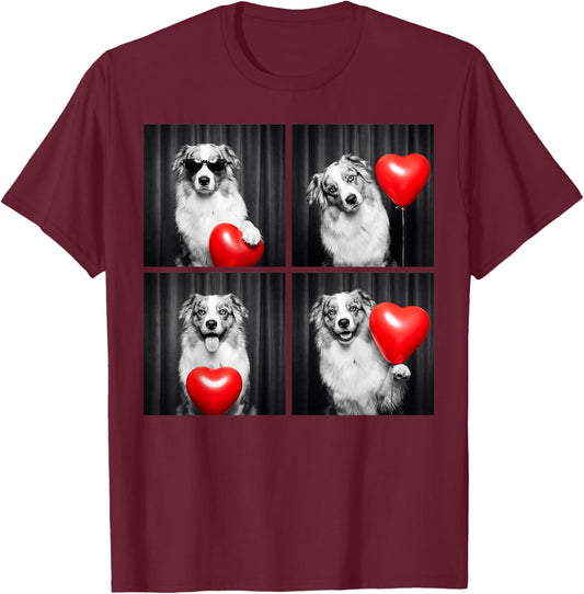 Australian Shepherd Photobooth Aussie Dog Design Valentines T-Shirt - T-Shirt | Maroon
